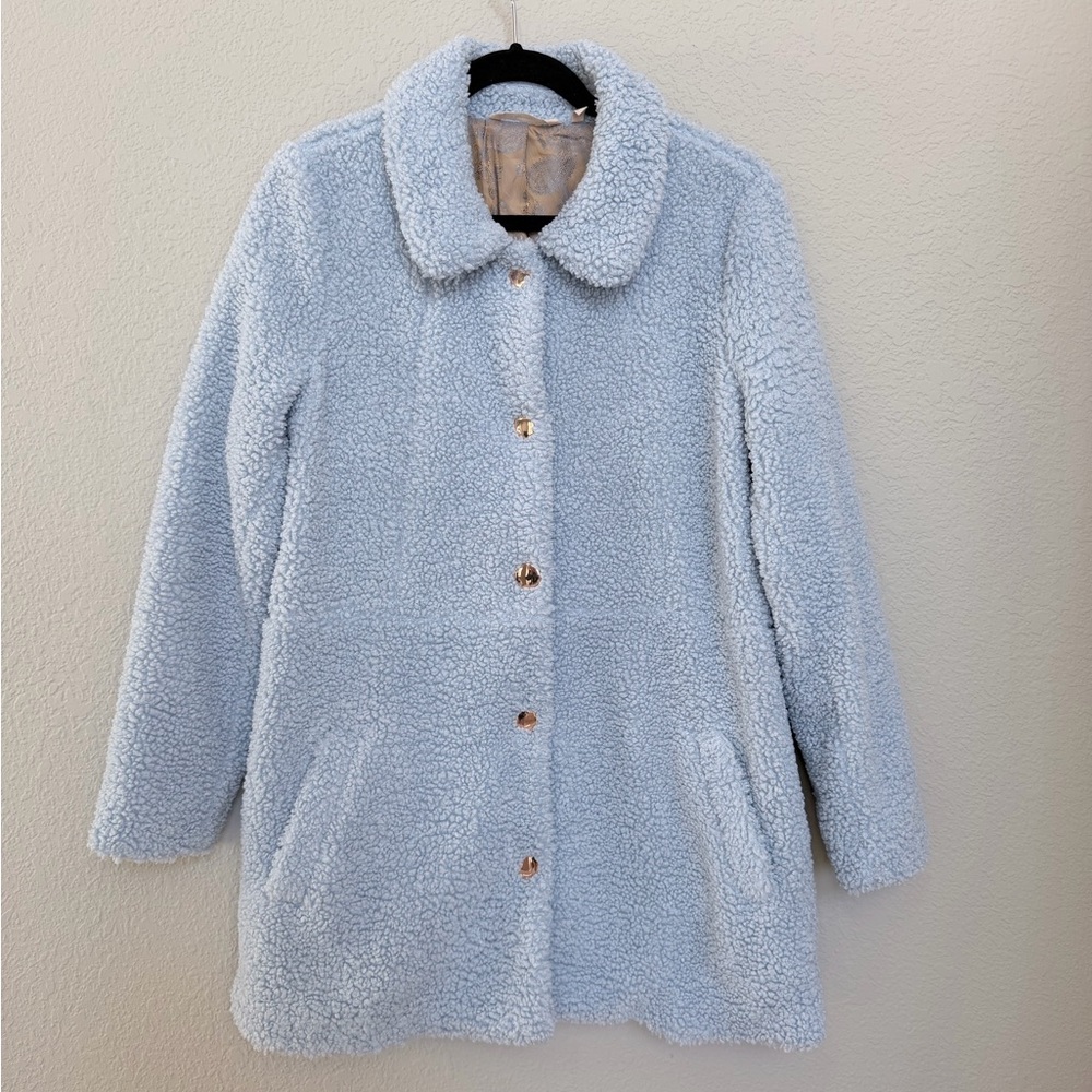 Soft Surroundings Contesse Teddy Coat Blue Medium